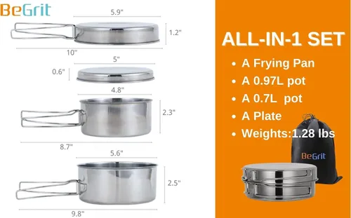 Miniatura 2 de BeGrit Mochilero Camping Cookware Mini Picnic Camping Cooking Mess Kit con Olla y Pan Set para Senderismo