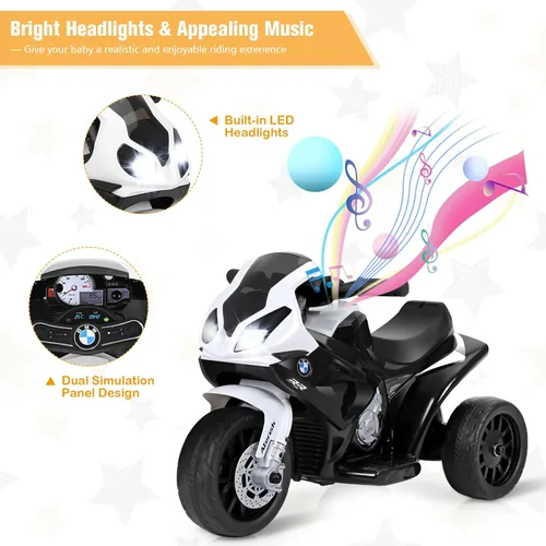 Miniatura 5 de HONEY JOY Motocicleta para niños, BMW con licencia, motocicleta de montar de 6 V con batería, con faros LED, música, pedal, suspensión de resorte
