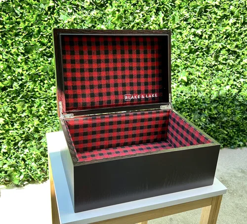 Miniatura 9 de Blake & Lake Caja grande de madera de roble para recuerdos, caja de almacenamiento forrada con cuadros de búfalo, cajas decorativas para el hogar