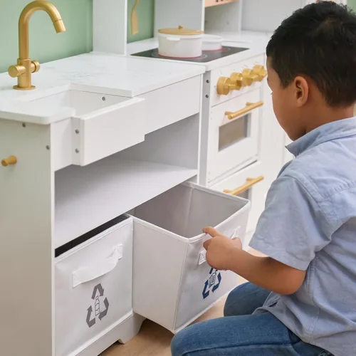 Miniatura 8 de Teamson Kids Little Chef Atlanta - Cocina modular grande de madera para jugar con características interactivas y realistas, y 17 accesorios