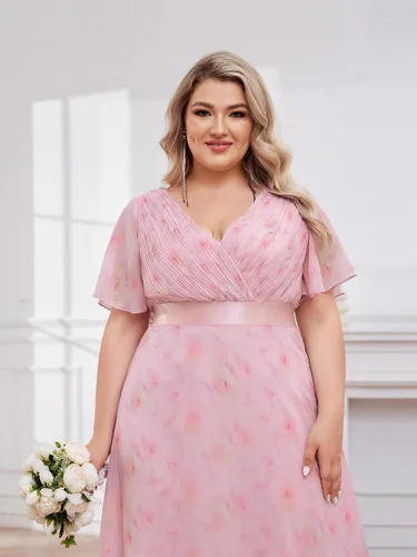 Miniatura 77 de Ever-Pretty Vestido formal para mujer, Navidad, Año Nuevo, cuello en V, gasa, talla grande, largo hasta el suelo, vestido de dama de honor