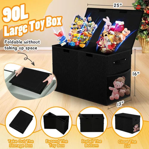 Miniatura 2 de Caja grande de almacenamiento de juguetes con divisor de tapa, organizador de juguetes plegable resistente para niños, cajas de almacenamiento
