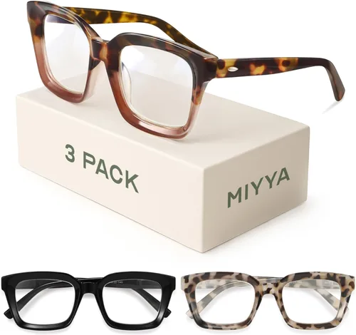 Miniatura 9 de miyya Gafas de lectura elegantes para mujeres, Gafas de lectura, Lectores de luz azul de gran tamaño, Gafas de moda, Paquete de 4