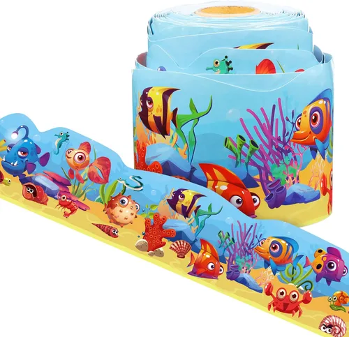 Panelee Borde de animales marinos de 68.9 pies, borde de tablón de anuncios, mariposas, flores, abeja, espacio, inspirador, linda decoración para