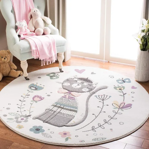 Miniatura 8 de SAFAVIEH Carousel Kids Collection - Alfombra decorativa de 2 x 3 pies, color marfil y rosa, diseño de gato, no desprende pelusa y de fácil cuidado