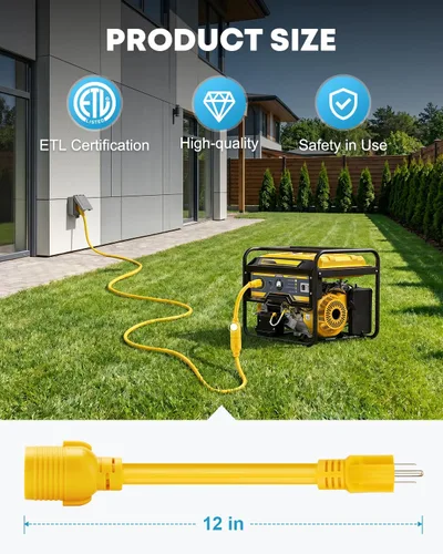 Miniatura 5 de Kohree Cable adaptador de generador NEMA 5-15P a L14-30R, adaptador de 3 clavijas a 4 clavijas, STW 10 AWG 12 pulgadas, generador macho de 15