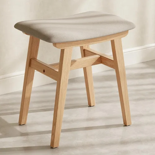Miniatura 11 de Muwuele Taburete de tocador de madera maciza, silla de maquillaje compacta con cojín de sillín, asiento de esponja de alto rebote cubierto de lino