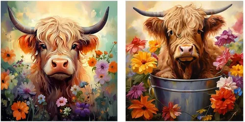 Miniatura 9 de OFRKE Kits de Pintura de Diamantes de Gato y Lobo de 2 Piezas para Adultos, Kits de Arte de Diamantes 5D DIY de Taladro Completo Redondo