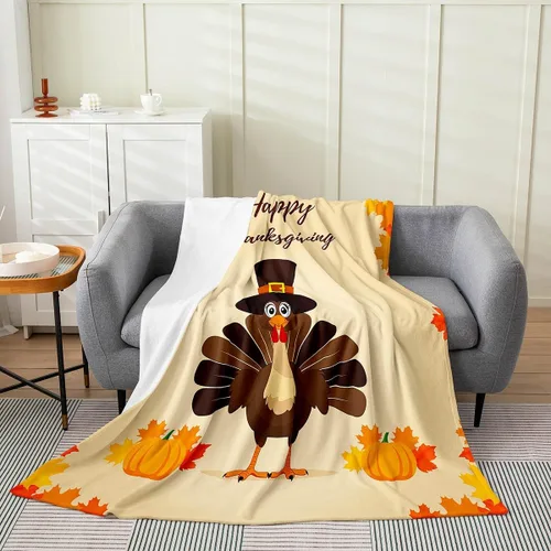Bonita manta de franela de vellón de pavo para cosecha, manta de Acción de Gracias para cama, sofá, decoración de otoño, decoración de otoño, manta