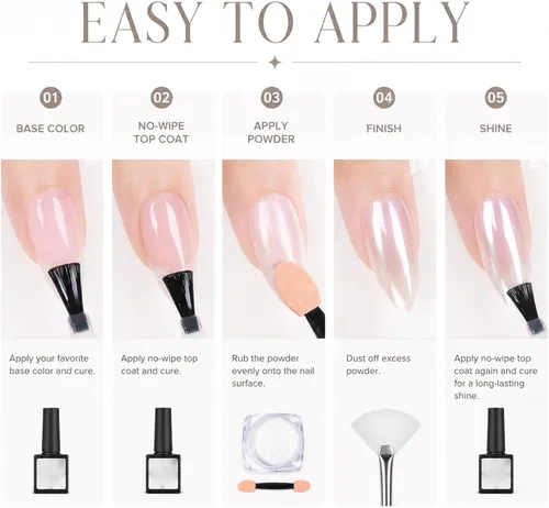 Miniatura 10 de Polvo de uñas de cromo perla para uñas de gel, polvo de uñas con efecto espejo Aurora blanco, pigmento nacarado iridiscente para arte de uñas
