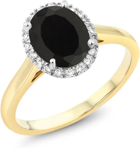 Miniatura 28 de Gem Stone King Anillo de compromiso ovalado de oro amarillo de 10 quilates con piedra natal y halo de diamantes Ovalado de 0.354 x 0.276 in