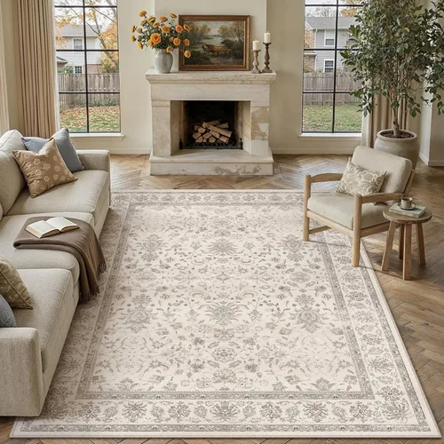 Miniatura 43 de PureCozy - Alfombra de área beige de 8 x 10, lavable, vintage, alfombra para sala de estar, dormitorio, gran alfombra suave retro de pelo bajo