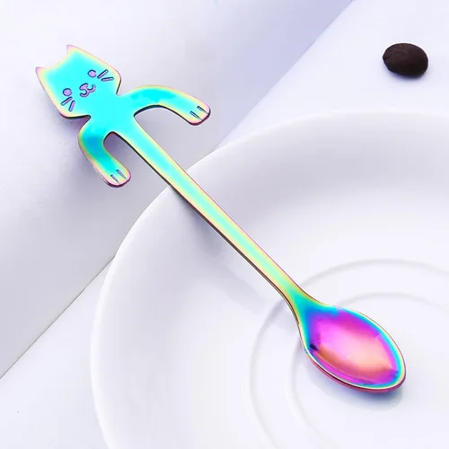 Miniatura 3 de Juego de cucharas de té y café, de acero inoxidable, mini cucharaditas para mezclar bebidas de postre (multicolor)