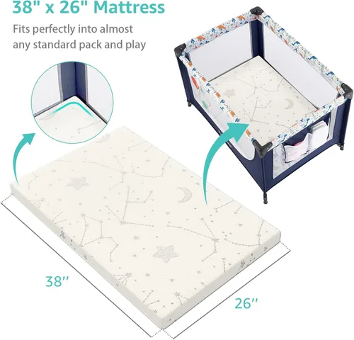Miniatura 2 de YENING Colchón de bambú Pack and Play, transpirable, 38 x 26 pulgadas, impermeable, colchón de bebé para Pack N Play, cubrecolchón impermeable