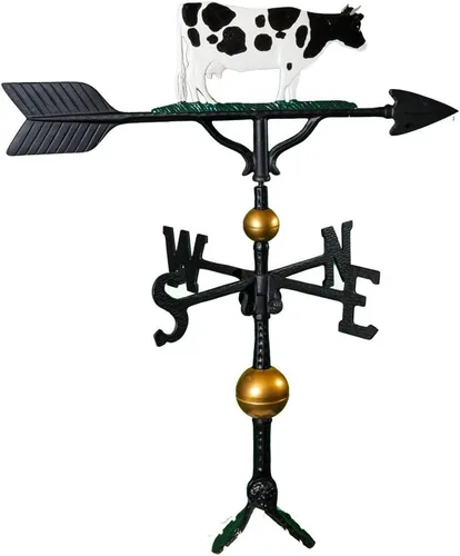 Miniatura 6 de Montague Metal Products Veleta de lujo de 32 pulgadas con adorno de vaca negra satinada, natural Negro