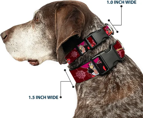 Miniatura 2 de Buckle-Down Collar de clip de plástico - Poses de gancho Capitán/Elementos náuticos Borgoña - 1" de ancho - Se adapta a cuello de 9-15" - Pequeño