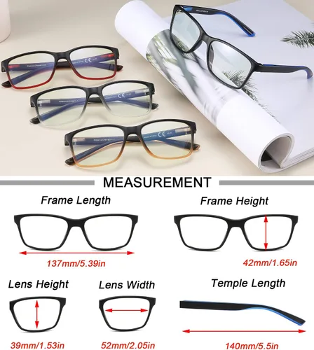 Miniatura 2 de Gafas de lectura para hombres, paquete de 4 elegantes lentes para lectura de computadora con bisagras de resorte, filtro antideslumbrante/fatiga
