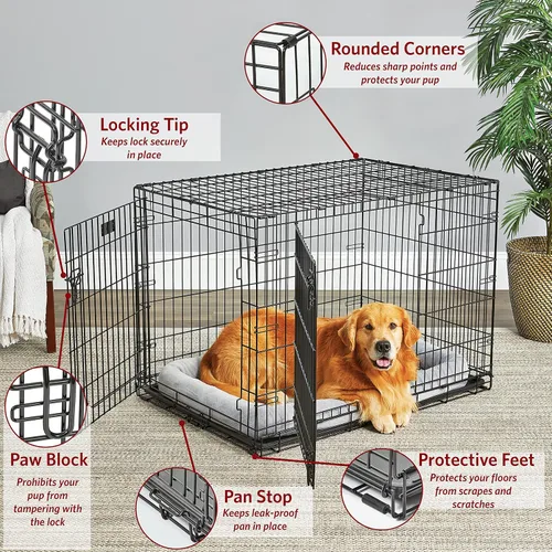 Miniatura 2 de MidWest Homes for Pets Large LifeStages - Jaula plegable para perros de doble puerta de 42 pulgadas, seguridad mejorada, incluye bandeja a prueba