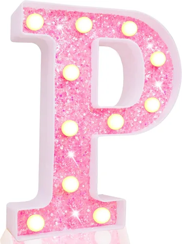 Miniatura 42 de Pooqla Luces de números de marquesina, números de luz rosa para niñas de 10.º cumpleaños, funciona con pilas, luz nocturna de número con purpurina