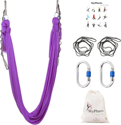 Juego de columpio de yoga de seda aérea de 5.5 yardas - Kit de hamaca de yoga aérea antigravedad volador para fitness, tela de tricot de nailon