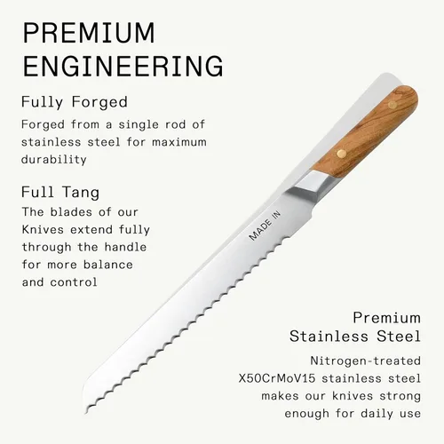 Miniatura 3 de Made In Utensilios de cocina Cuchillo de pan de 9 pulgadas Fabricado en Francia Espiga completa con mango de madera de olivo
