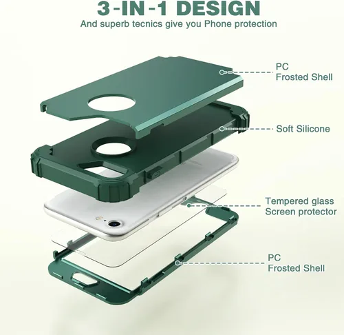 Miniatura 9 de IDweel Funda para iPhone 8, para iPhone 7 con protector de pantalla, 3 en 1, híbrida resistente a prueba de golpes, funda de policarbonato duro