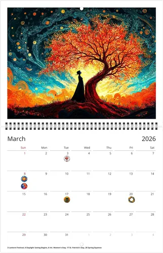 Miniatura 7 de Calendario de pared 2026 Árbol de la vida de Kaleidoscope Artisan – Diseños místicos encantadores con días festivos