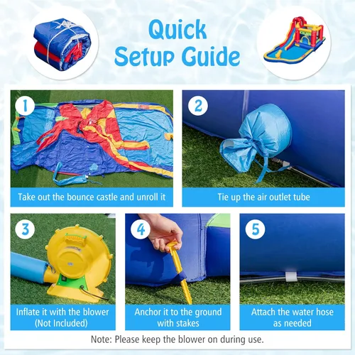 Miniatura 6 de HONEY JOY Tobogán acuático inflable, casa de rebote de tobogán acuático 9 en 1 con piscina de salpicaduras, tobogán largo, pozo de bolas con 50