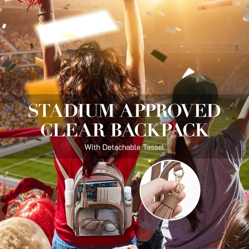 Miniatura 17 de Missnine Mochila transparente aprobada para estadios, mini bolsa transparente de PVC grueso con ribete de cuero para eventos deportivos, conciertos