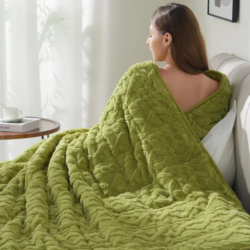 Miniatura 30 de Manta con peso de 15 libras, tamaño twin, manta con peso de sherpa a cuadros 3D de jacquard suave y elegante para adultos, manta de cama acogedora
