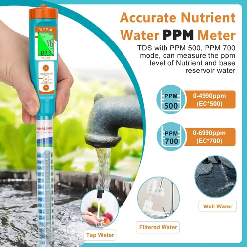 Miniatura 5 de Truncheon EC PPM Medidor de nutrientes para hidropónico, barra de comprobador de conductividad para cultivo hidropónico PPM herramienta de medición