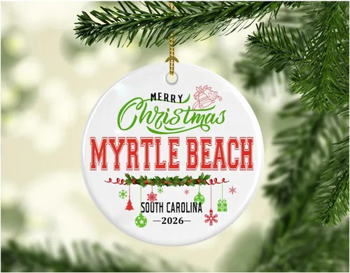 Decoración de Navidad, adorno para árbol de 2023, regalos de ciudad natal – Feliz Navidad, Myrtle Beach, Carolina del Sur, regalo para la familia,