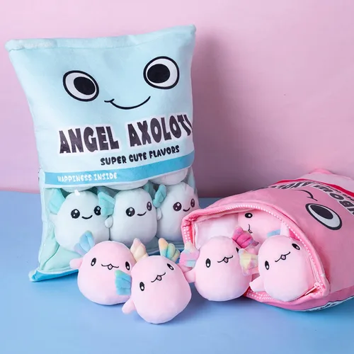 Miniatura 5 de REFAHB Lindo juguete de peluche de ajolote, almohada de peluche extraíble de salamandra, juego de peluche Kawaii para niños, niñas, regalo