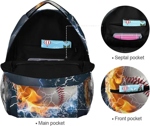 Miniatura 7 de Mochila para adultos, mochila escolar casual, bolsa de viaje con cremallera, Abstracción Fuego Agua Béisbol De, Mochilas Daypack