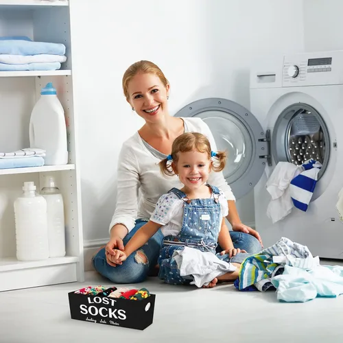 Miniatura 6 de Blulu Cartel de cesta de Lost Socks para decoración de cuarto de servicio y accesorios, organizador de almacenamiento de pared para almacenamiento