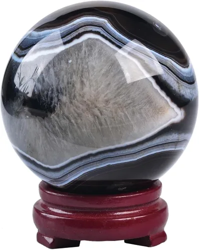 Miniatura 28 de JIC Gem Esfera grande de cristal Chevron de amatista con cristales curativos de curación con soporte de madera para meditación y decoración