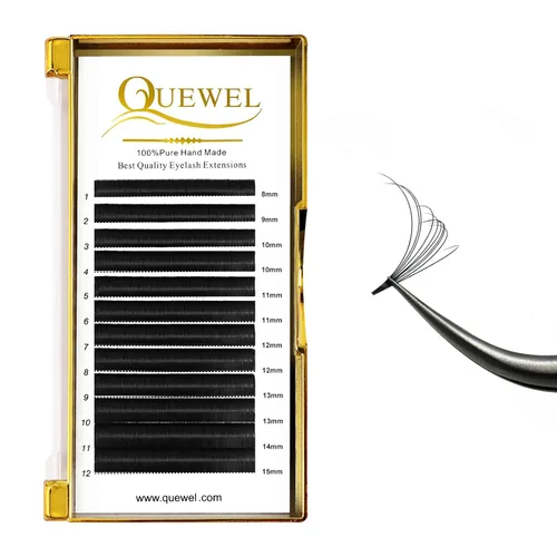 Miniatura 8 de QUEWEL - Extensiones de pestañas de abanico fácil 0.07mm, rizado C, extensiones de pestañas de 8-15mm, bandejas de pestañas mixtas, mate negro