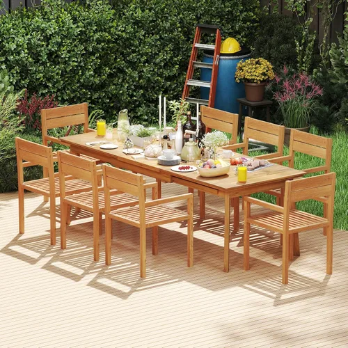Miniatura 8 de Tangkula Silla de madera de teca para exteriores, sillón de comedor con asiento y respaldo de tablillas, muebles de asiento de madera maciza