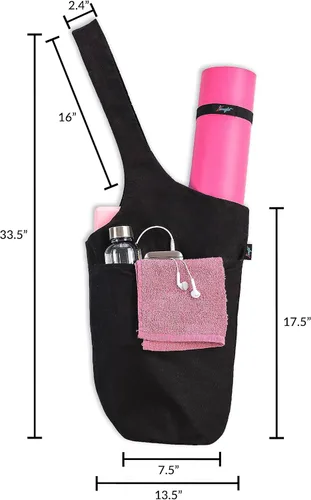Miniatura 3 de Bolsa para esterilla de yoga: bolsa de yoga versátil con correas para alfombrilla y bolsillos de almacenamiento, sostiene esterillas de yoga y Negro