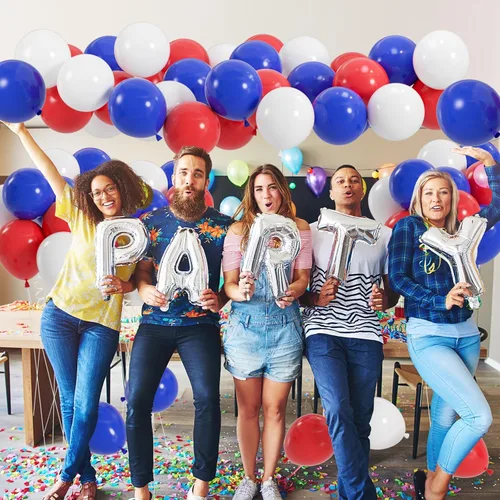 Miniatura 3 de 100 globos rojos, blancos y azules, globos patrióticos del Día de la Independencia de 12 pulgadas para graduación, 4 de julio, fiesta de cumpleaños