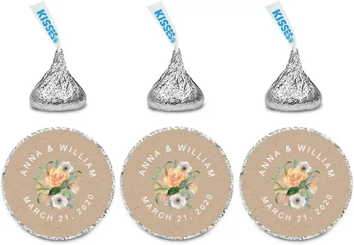 Miniatura 27 de Andaz Press Etiquetas personalizadas de gota de chocolate para boda, nombres y fecha redondos de novios, azul bebé, paquete de 240, personalizadas