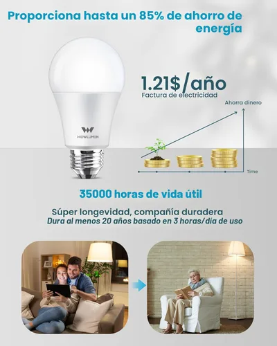 Miniatura 4 de Bombilla LED A19, bombillas E26 de 9 W (equivalente a 60 vatios), blanco frío de 5000 K, base estándar de 800 lm para cocina, sala de estar, Luz