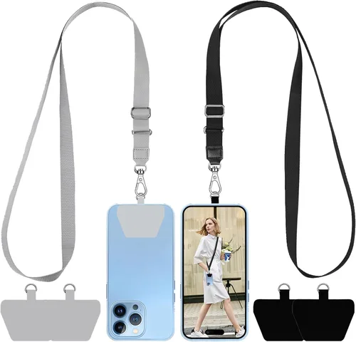 Miniatura 15 de SHANSHUI Cordón para teléfono, correa para el cuello y correa para la muñeca, soporte universal para funda de teléfono, anclaje para todos los Negro