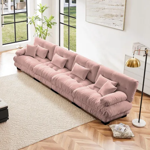 Miniatura 78 de Otomana beige para sofá modular modular, sofá individual, asiento otomano para sofá modular convertible, sofás de terciopelo para sala de estar