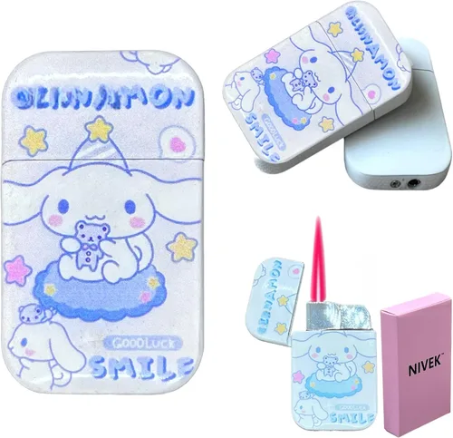 Miniatura 15 de NIVEK Kulomi Encendedor Kitty KT con llama rosa de bolsillo, recargable, Kawaii lindo, resistente al viento (Gato, Conejo, Melodía, Duffy)