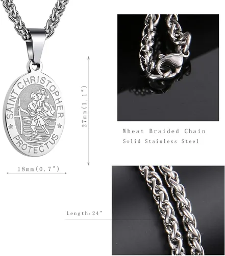 Miniatura 5 de P BLAKE Collar ovalado de San Cristóbal de MiguelJoséJudaVirgen MaríaJoséFrancisPatrickAnthonyBenedictThomas para hombres y mujeres colgante
