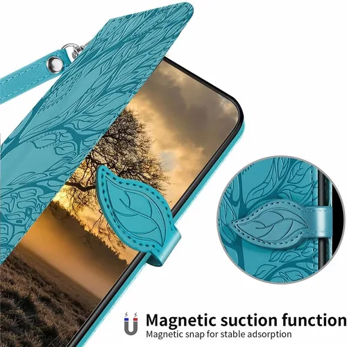Miniatura 4 de Funda para Google Pixel 7A, funda tipo cartera para Pixel 7A 5G, piel sintética de alta calidad con diseño de árbol en relieve [atril]