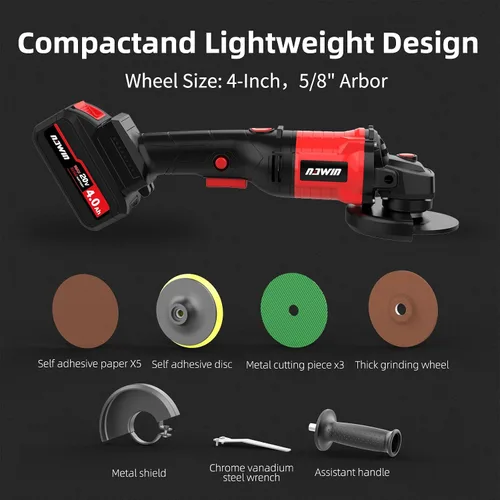 Miniatura 7 de Kit de amoladora angular inalámbrica de 4 pulgadas NAWIN, amoladora de velocidad variable, batería de iones de litio de 2×4.0Ah y cargador rápido