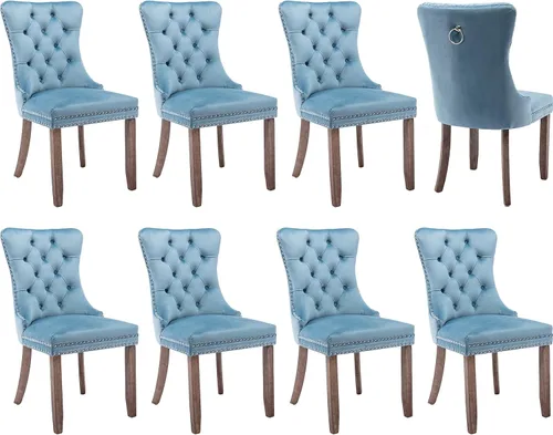 Miniatura 46 de Juego de 2 sillas de comedor modernas, sillas de comedor tapizadas acolchadas con patas de madera maciza, silla de cocina de tela de lino beige