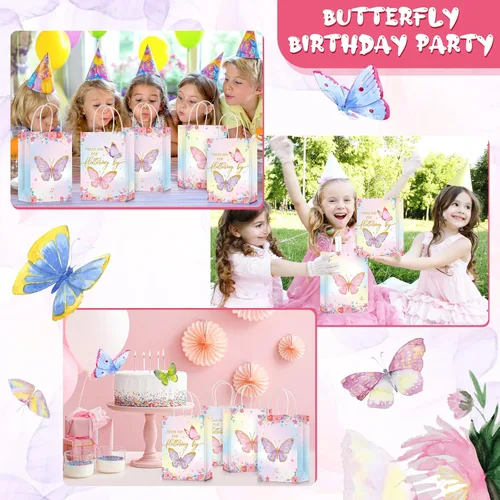 Miniatura 4 de TaoBary 24 bolsas de papel con asas para regalo de fiesta de mariposas, regalos de fiesta de cumpleaños, baby shower (estilo acuarela)